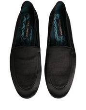 Black Satin Logo Slip On Flats Loafers Shoes