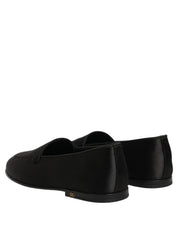Black Satin Logo Slip On Flats Loafers Shoes