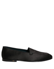 Black Satin Logo Slip On Flats Loafers Shoes