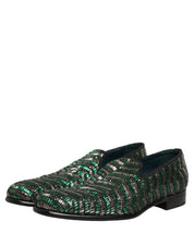 Silver Green Embellished Dress Loafers Shoes
