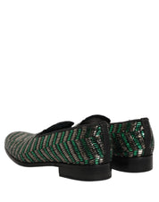Silver Green Embellished Dress Loafers Shoes