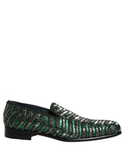 Silver Green Embellished Dress Loafers Shoes