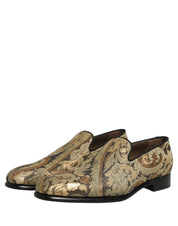 Gold Brocade Slip On Men Dress Loafers Shoes