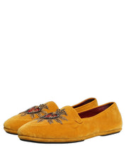 Yellow Velvet DG Heart Loafers Flats Shoes