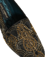 Black Gold Embellished Dress Loafers Shoes