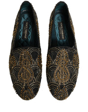 Black Gold Embellished Dress Loafers Shoes
