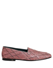 Dolce & Gabbana Pink Check Glitter Lurex Logo Loafers Shoes