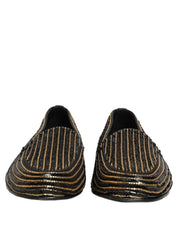 Black Gold Sequined Men Dress Loafers Shoes