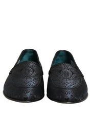 Blue Jacquard Leather Slip On Loafers Shoes