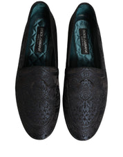 Blue Jacquard Leather Slip On Loafers Shoes