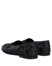 Blue Jacquard Leather Slip On Loafers Shoes