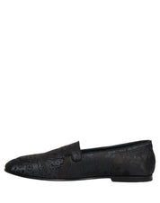 Blue Jacquard Leather Slip On Loafers Shoes