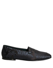 Blue Jacquard Leather Slip On Loafers Shoes