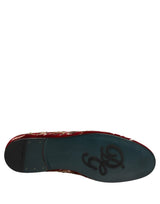 Red Velvet Floral Embroidery Loafers Shoes