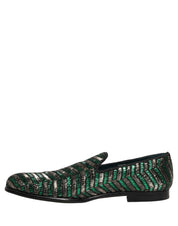 Silver Green Embellished Dress Loafers Shoes