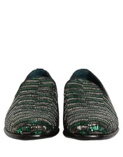 Silver Green Embellished Dress Loafers Shoes