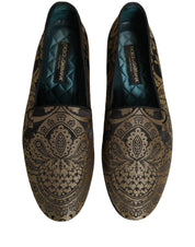 Gold Jacquard Leather Slip On Loafers Shoes