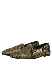 Gold Jacquard Leather Slip On Loafers Shoes