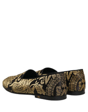 Gold Jacquard Leather Slip On Loafers Shoes
