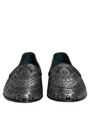 Silver Jacquard Leather Slip On Loafers Shoes