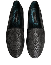 Silver Jacquard Leather Slip On Loafers Shoes