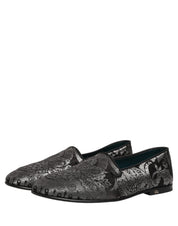 Silver Jacquard Leather Slip On Loafers Shoes