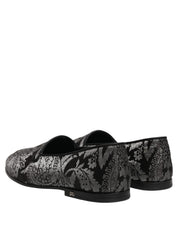 Silver Jacquard Leather Slip On Loafers Shoes