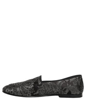Silver Jacquard Leather Slip On Loafers Shoes