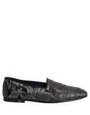Silver Jacquard Leather Slip On Loafers Shoes