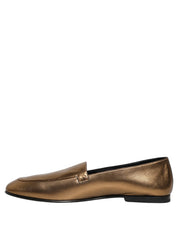 Gold Leather DG Logo Slip On Men Loafers Shoes