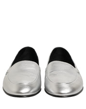 Dolce & Gabbana Silver Leather DG Logo Slip On Loafers Shoes Dolce & Gabbana