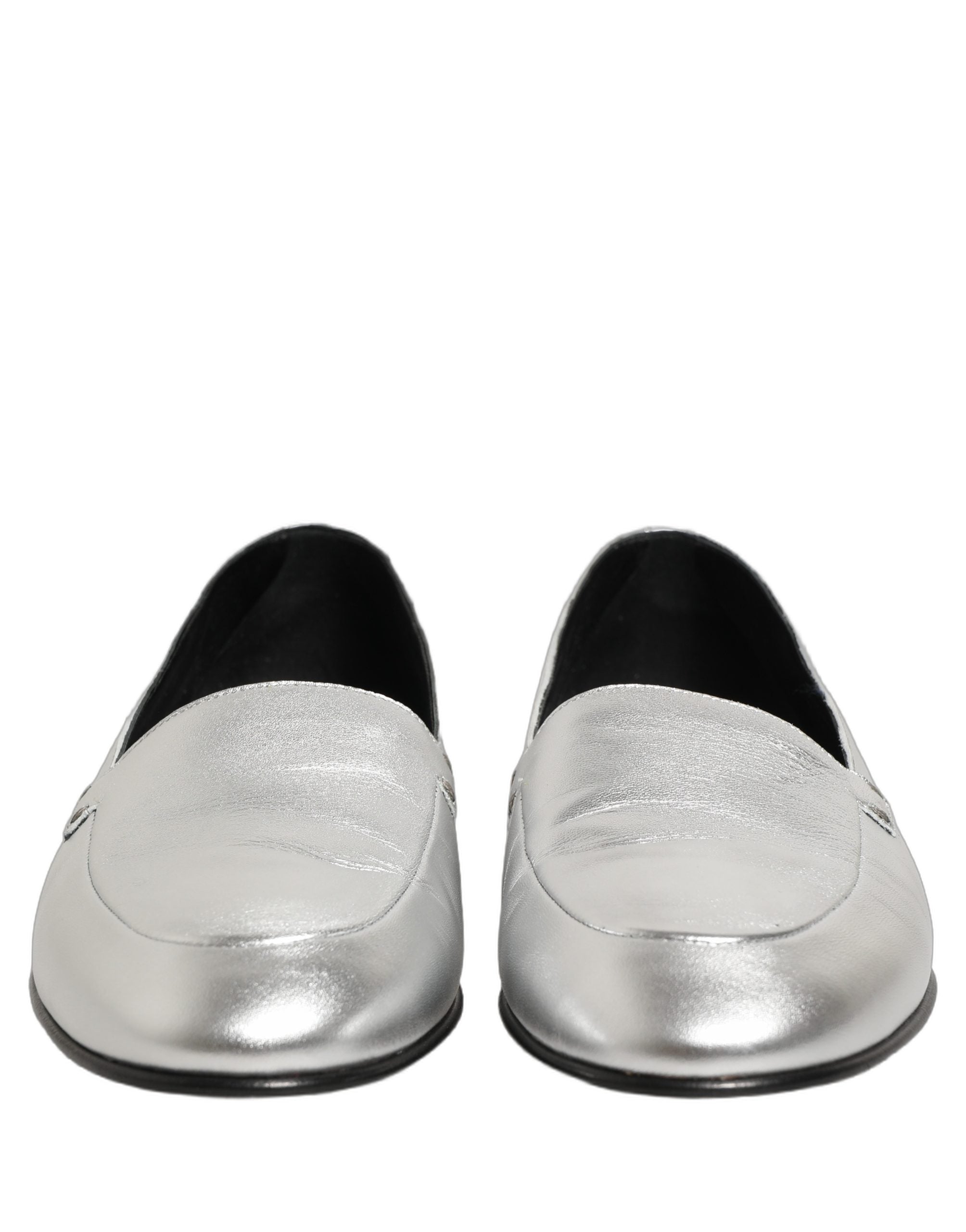 Dolce & Gabbana Silver Leather DG Logo Slip On Loafers Shoes Dolce & Gabbana