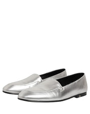 Dolce & Gabbana Silver Leather DG Logo Slip On Loafers Shoes Dolce & Gabbana