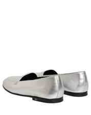 Dolce & Gabbana Silver Leather DG Logo Slip On Loafers Shoes Dolce & Gabbana