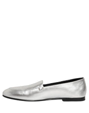 Dolce & Gabbana Silver Leather DG Logo Slip On Loafers Shoes Dolce & Gabbana