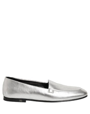 Dolce & Gabbana Silver Leather DG Logo Slip On Loafers Shoes Dolce & Gabbana