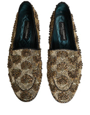 Gold Sequin Embellished Dress Loafers Shoes