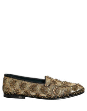 Gold Sequin Embellished Dress Loafers Shoes