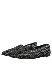 Black Velvet Diamond Stitched Loafers Shoes