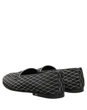 Black Velvet Diamond Stitched Loafers Shoes