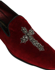 Maroon Suede Cross Slip On Dress Loafers Shoes