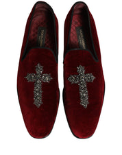 Maroon Suede Cross Slip On Dress Loafers Shoes