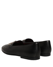 Black Leather Crown Embellished Loafers Shoes