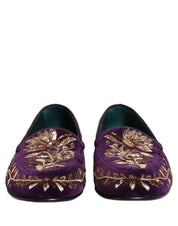 Violet Velvet Floral Embroidery Loafers Shoes