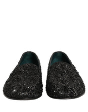 Black Velvet Embroidered Dress Loafers Shoes