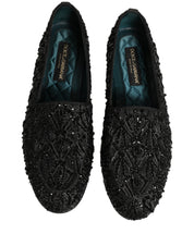 Black Velvet Embroidered Dress Loafers Shoes