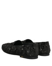 Black Velvet Embroidered Dress Loafers Shoes