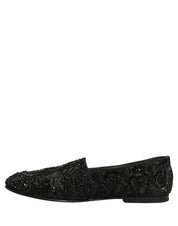 Black Velvet Embroidered Dress Loafers Shoes
