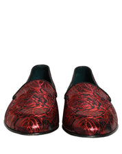 Red Floral Jacquard Slip On Loafers Shoes