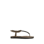 Brunello Cucinelli Brown Calf Leather Bos Taurus Flat Sandals Brunello Cucinelli